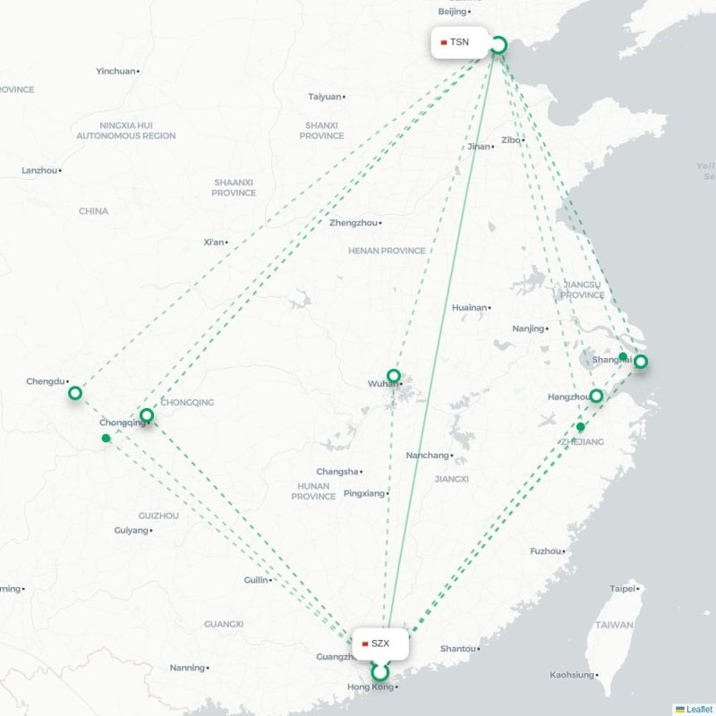 SZX - TSN route map