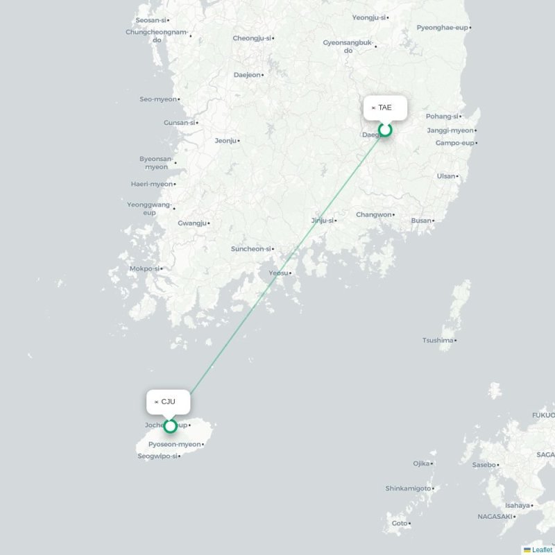 TAE - CJU route map