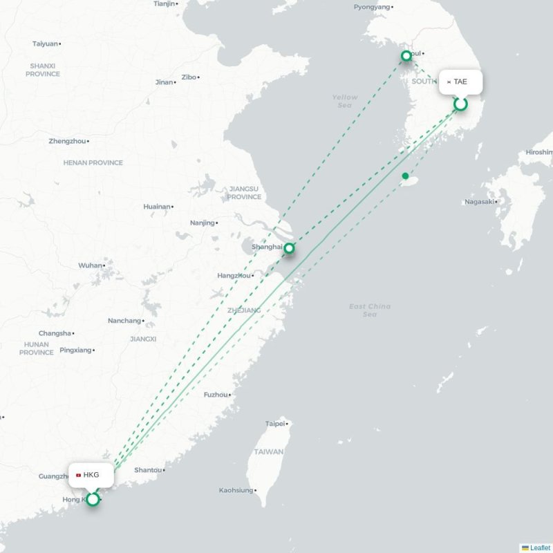 TAE - HKG route map