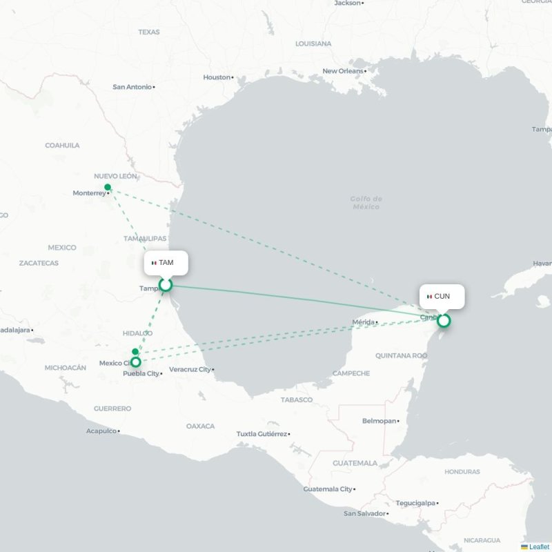 TAM - CUN route map
