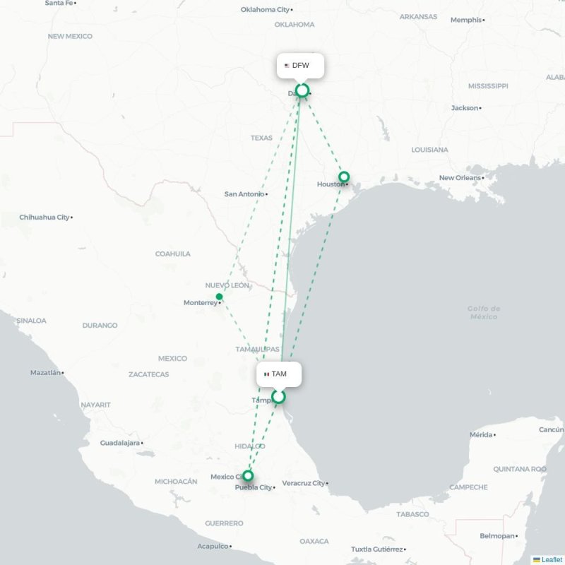 TAM - DFW route map