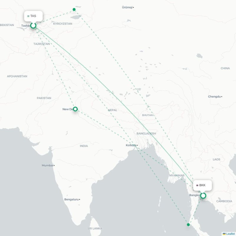 TAS - BKK route map