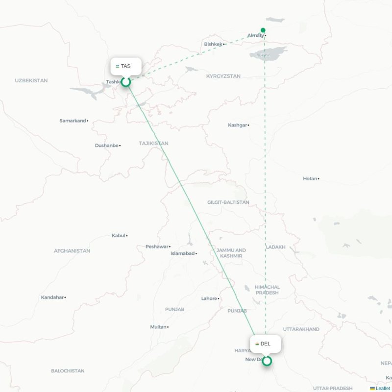TAS - DEL route map