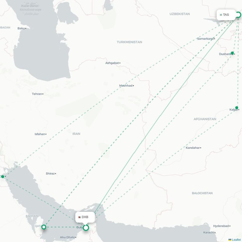 TAS - DXB route map