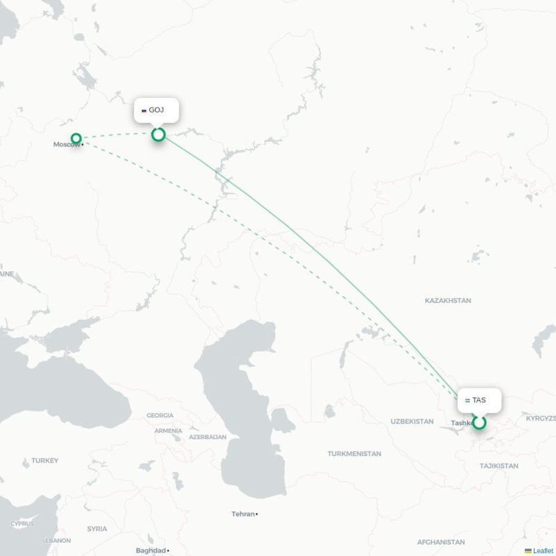 TAS - GOJ route map