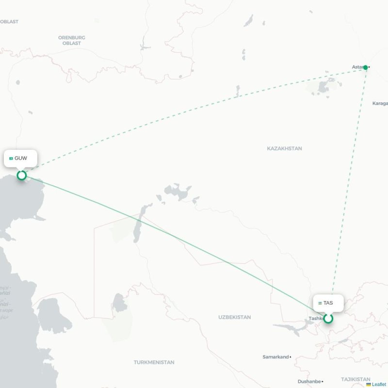 TAS - GUW route map