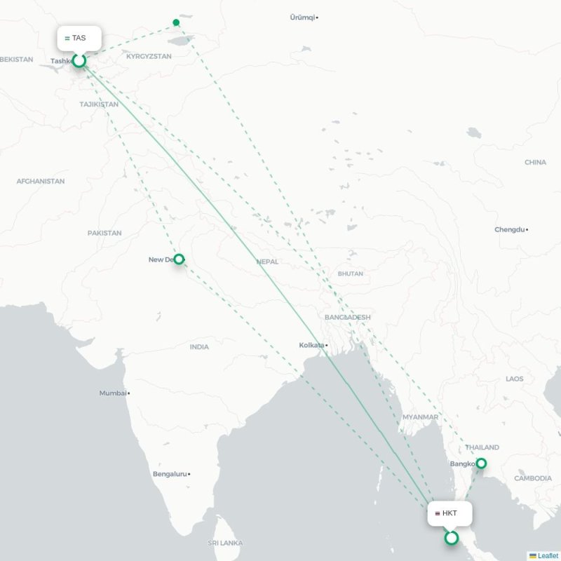 TAS - HKT route map