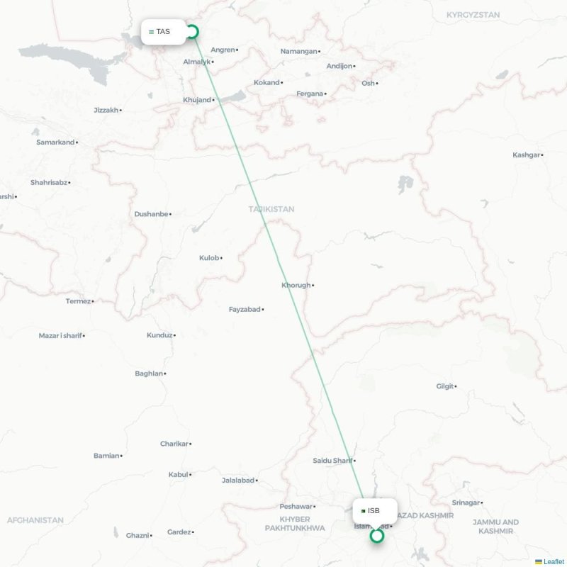 TAS - ISB route map