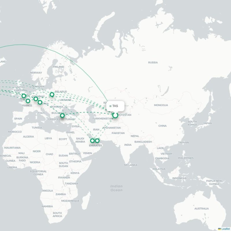 TAS - JFK route map