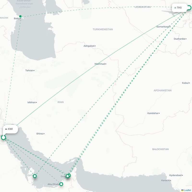 TAS - KWI route map