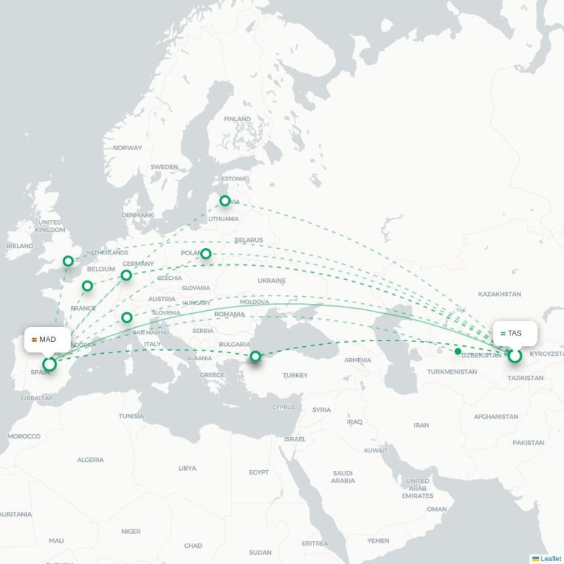TAS - MAD route map