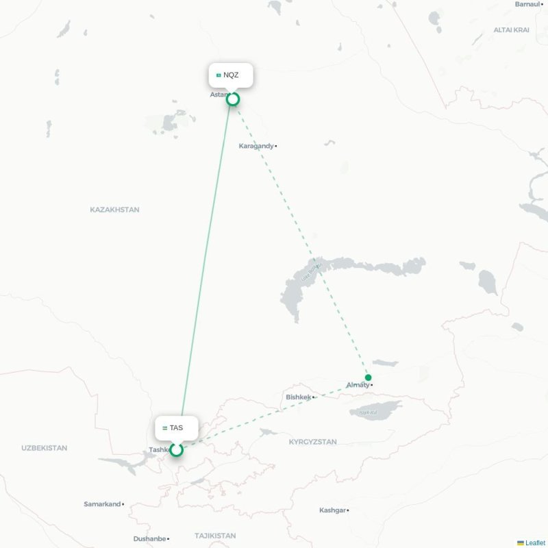 TAS - NQZ route map