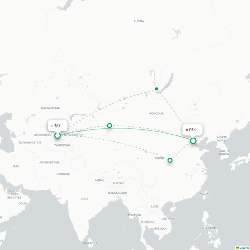 TAS - PEK route map