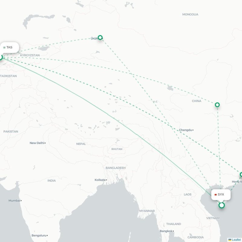 TAS - SYX route map