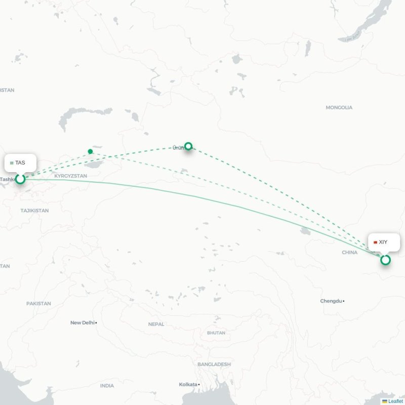 TAS - XIY route map