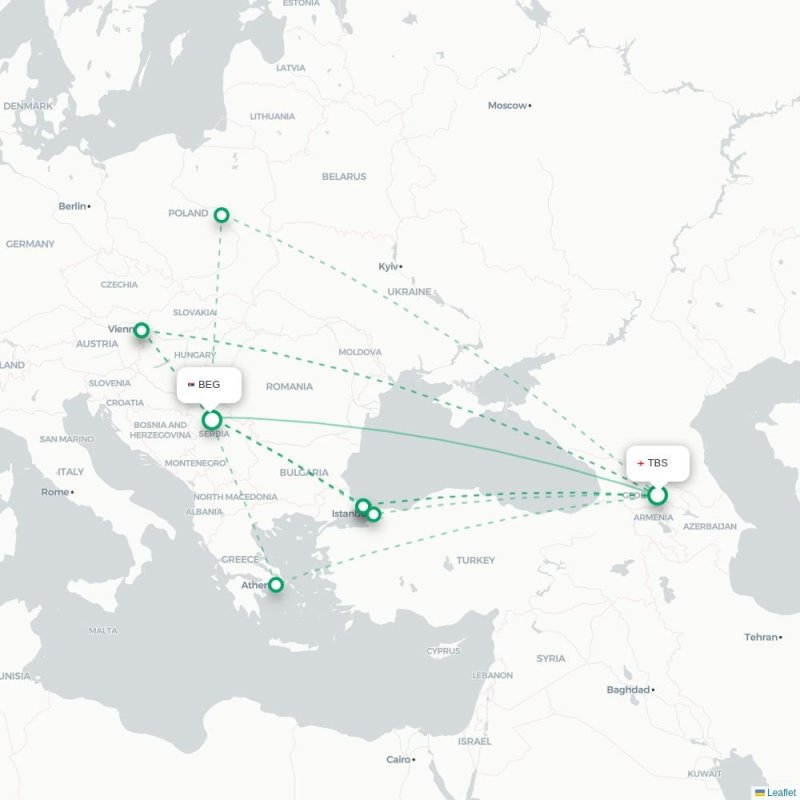 TBS - BEG route map