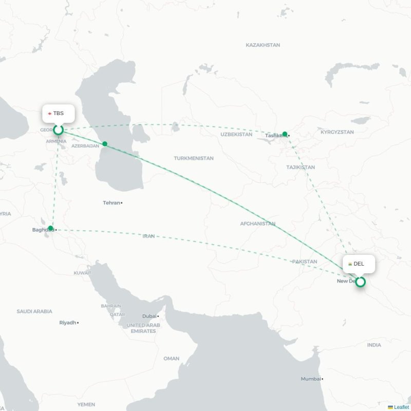 TBS - DEL route map