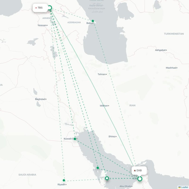 TBS - DXB route map