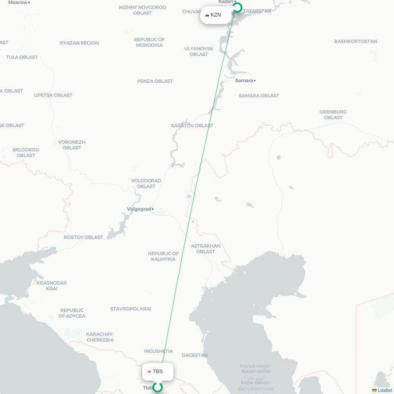 TBS - KZN route map