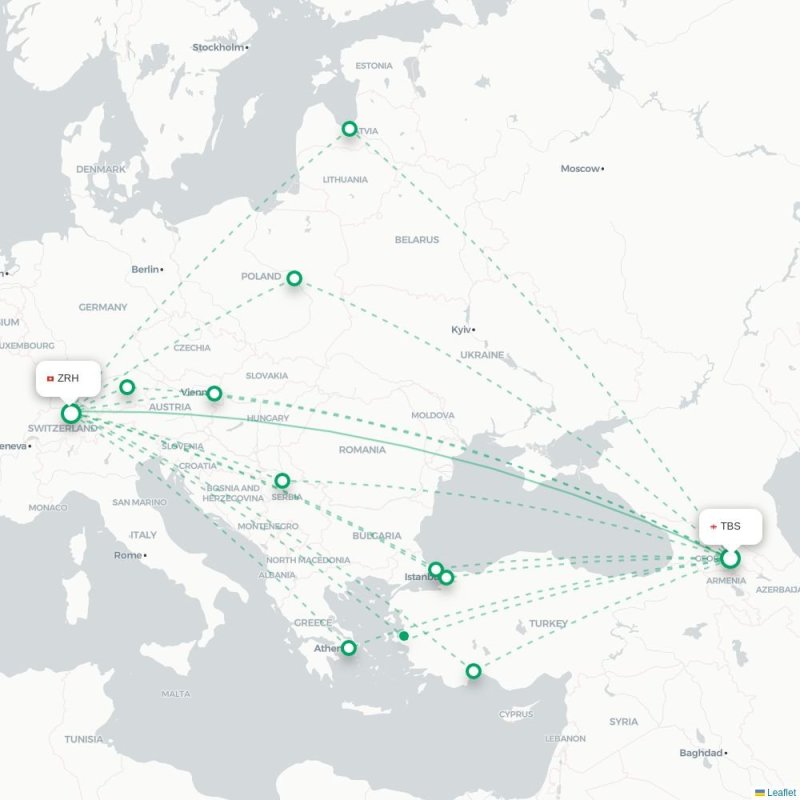 TBS - ZRH route map