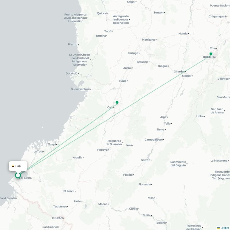 TCO - BOG route map