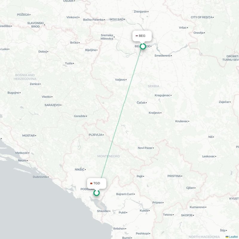 TGD - BEG route map