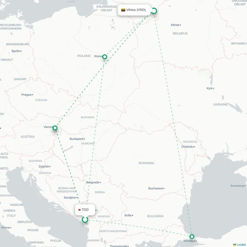 TGD - VNO route map