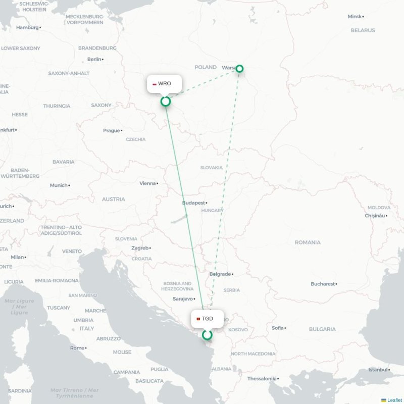 TGD - WRO route map