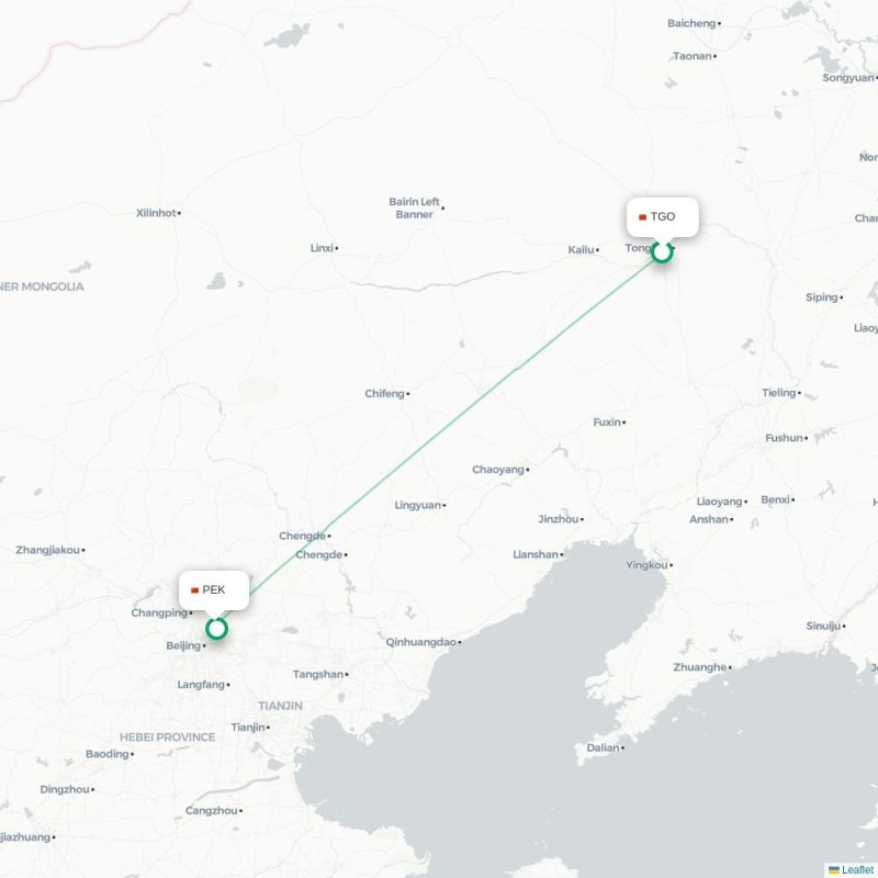 TGO - PEK route map