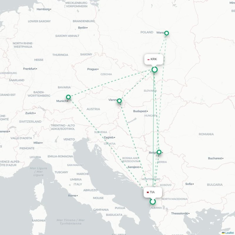 TIA - KRK route map