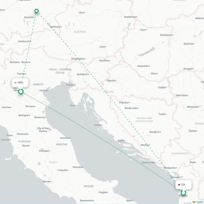 TIA - VRN route map