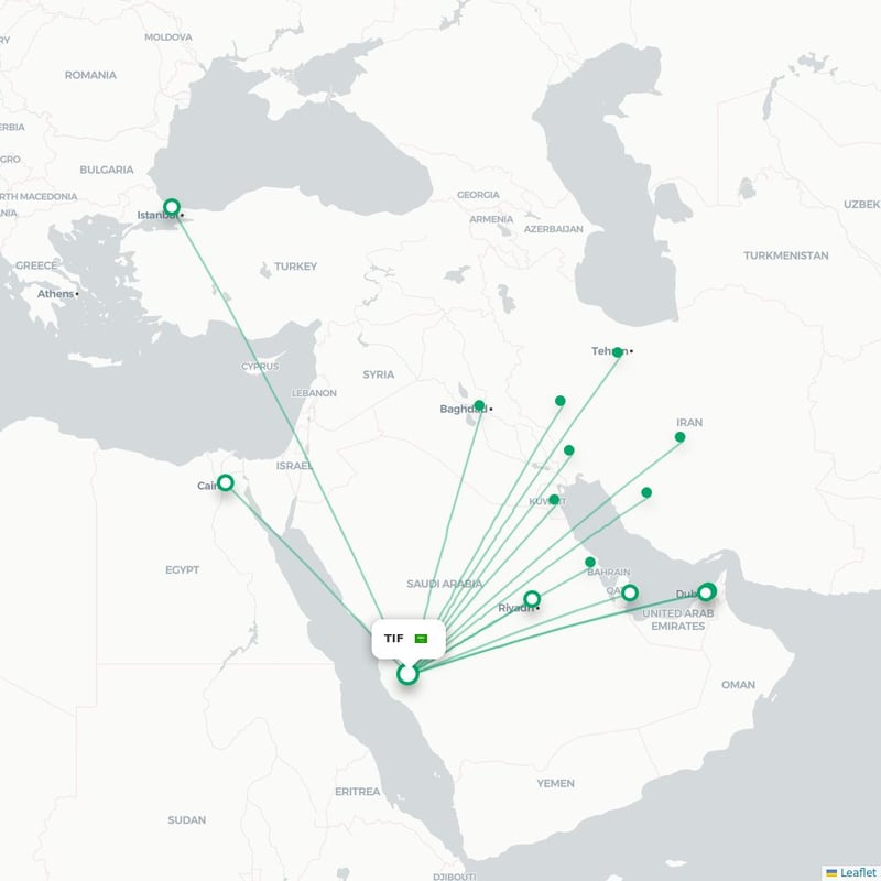 Route map Taif  TIF airport