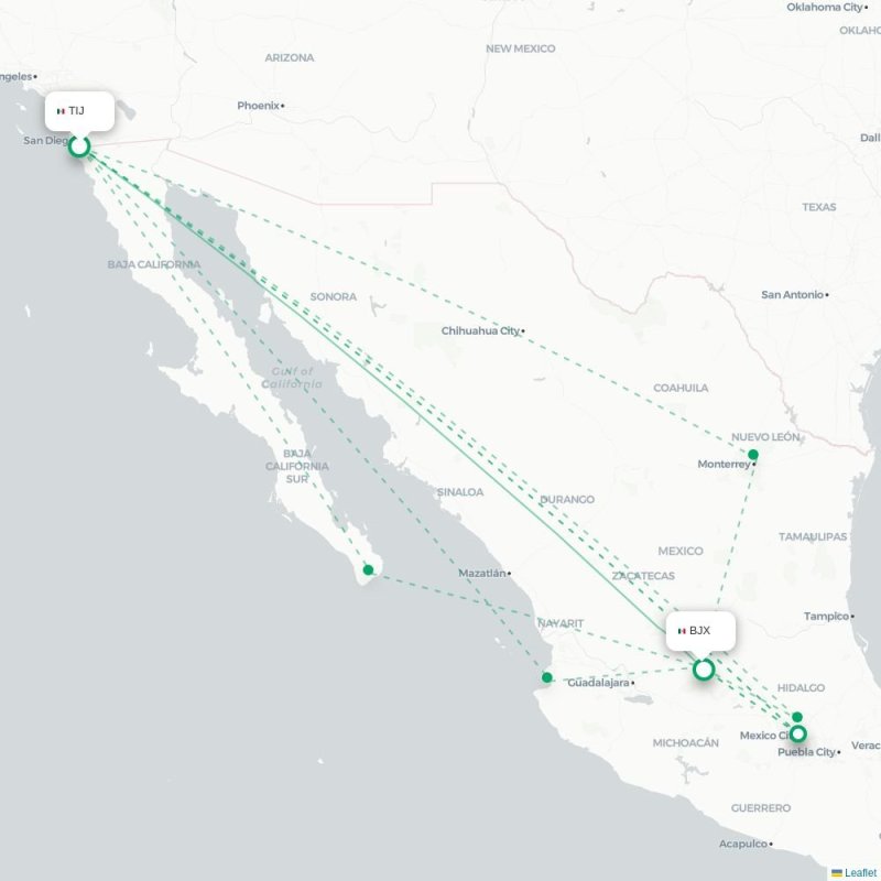 TIJ - BJX route map