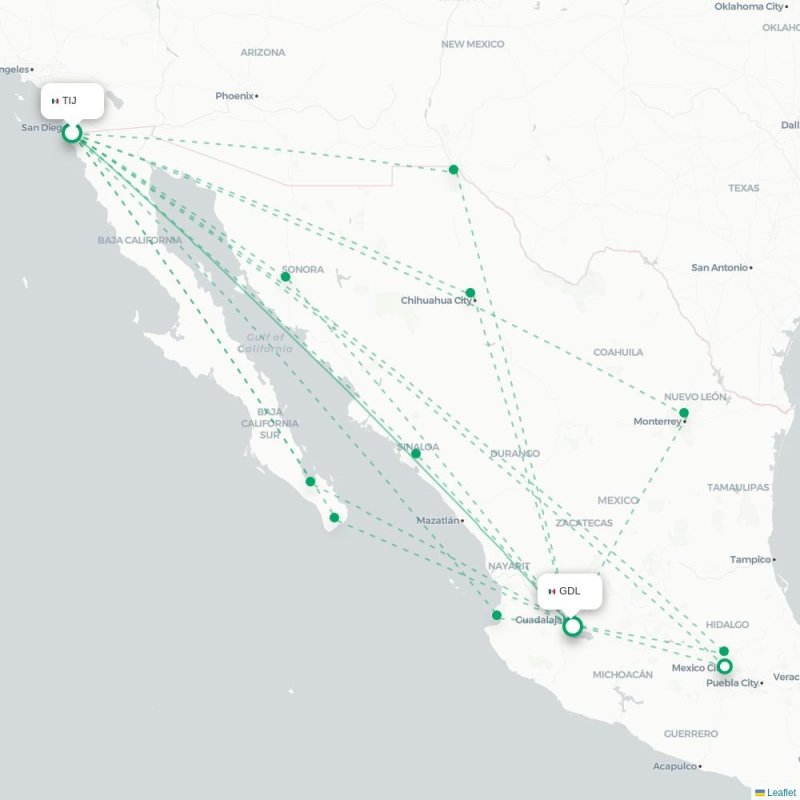 TIJ - GDL route map