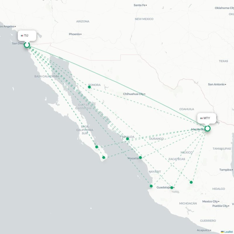 TIJ - MTY route map