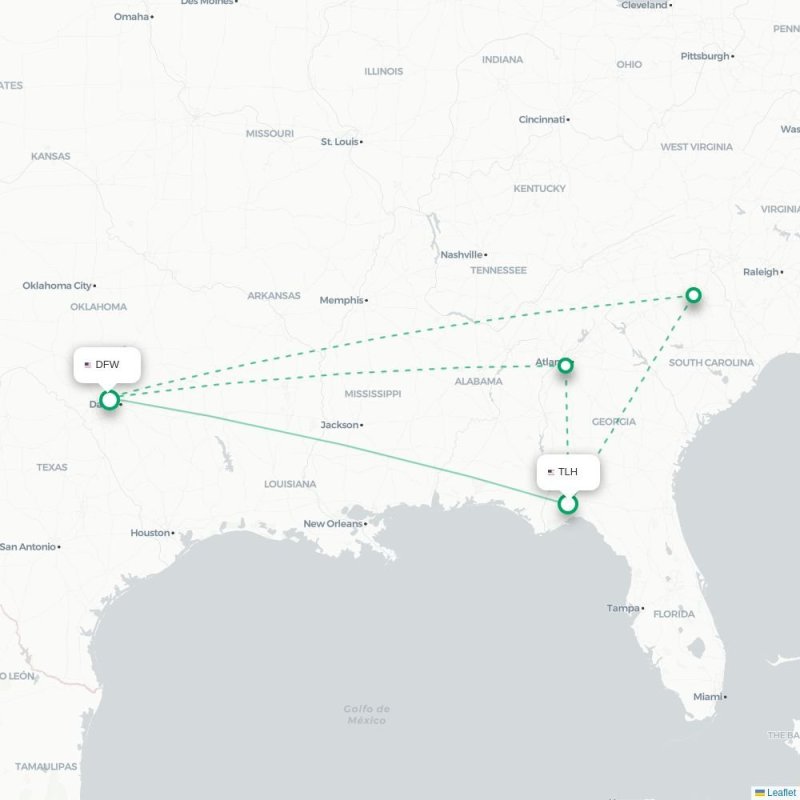 TLH - DFW route map