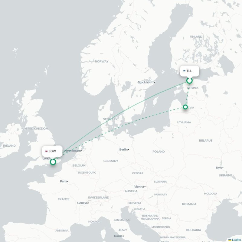 TLL - LGW route map