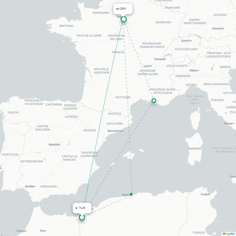 TLM - ORY route map