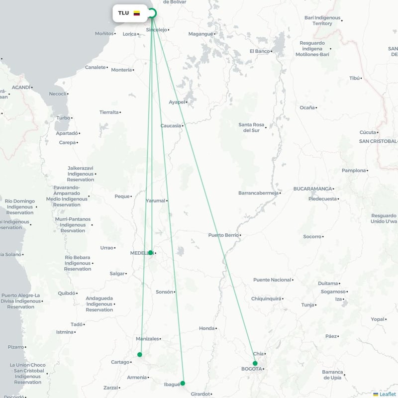 Route map Tolu  TLU airport