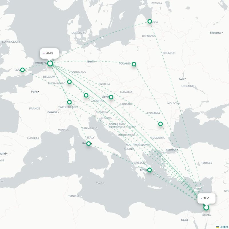 TLV - AMS route map