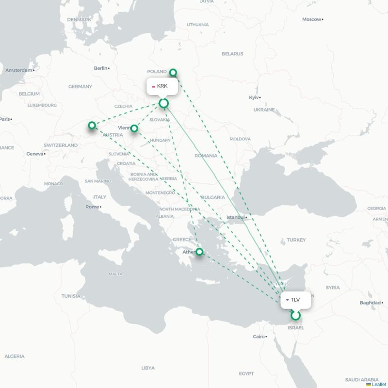 TLV - KRK route map