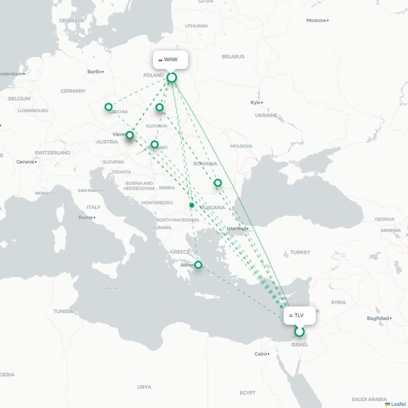 TLV - WAW route map
