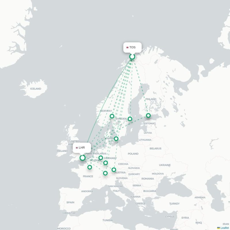 TOS - LHR route map