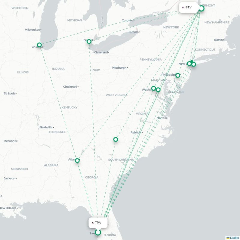 TPA - BTV route map