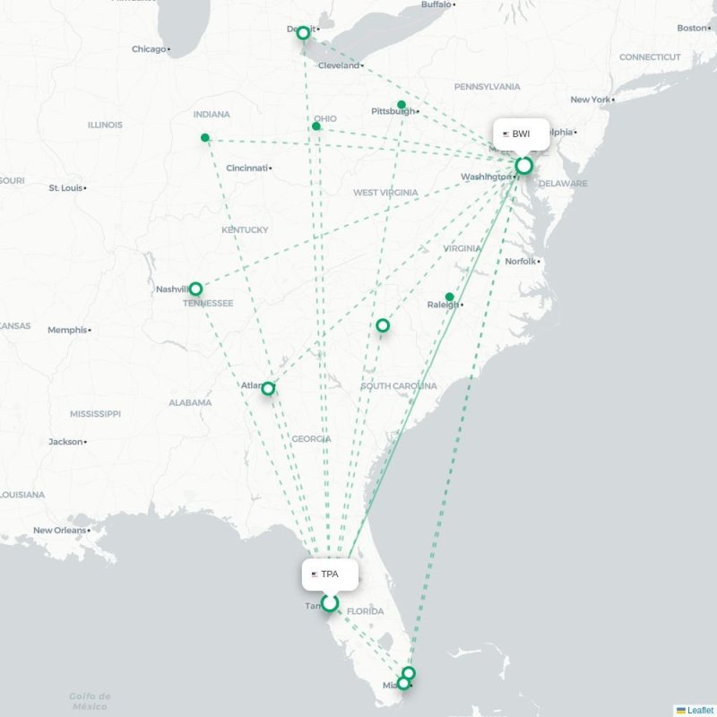 TPA - BWI route map