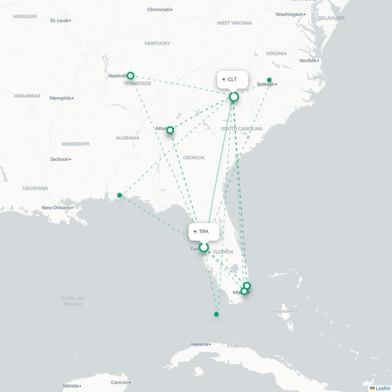 TPA - CLT route map