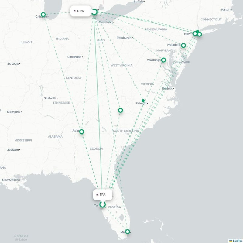 TPA - DTW route map