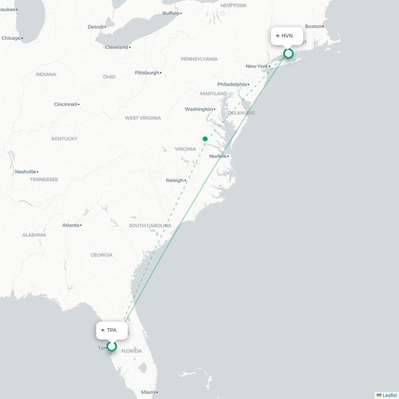 TPA - HVN route map
