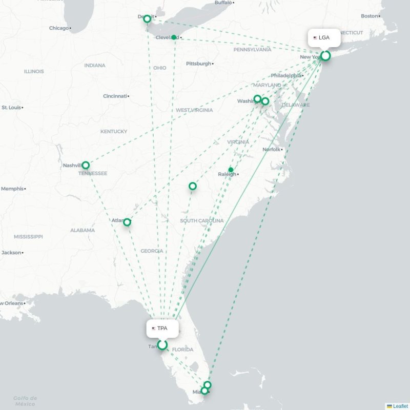 TPA - LGA route map