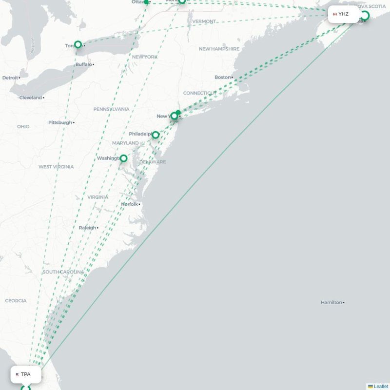 TPA - YHZ route map